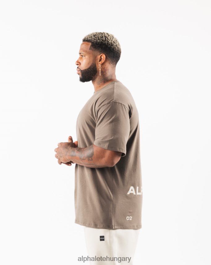 ruházat Alphalete szálcsiszolt címeres póló sivatagi taupe/tengeri kagylóbarna férfiak 86B628536
